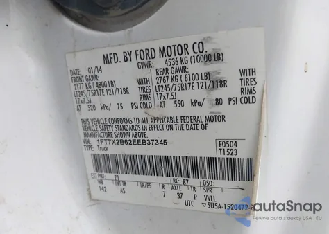 2014 Ford F-250 Xl z USA, uszkodzony, nr VIN 1FT7X2B62EEB37345